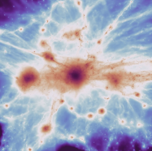 Image from the C-EAGLE simulation A massive galaxy cluster from the C-EAGLE simulation