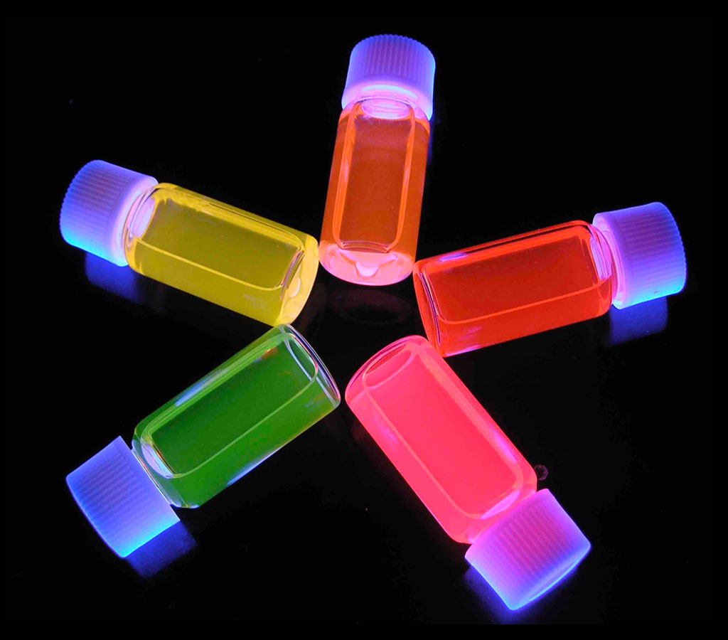 Examples of fluorescent colors emitted by quantum dots